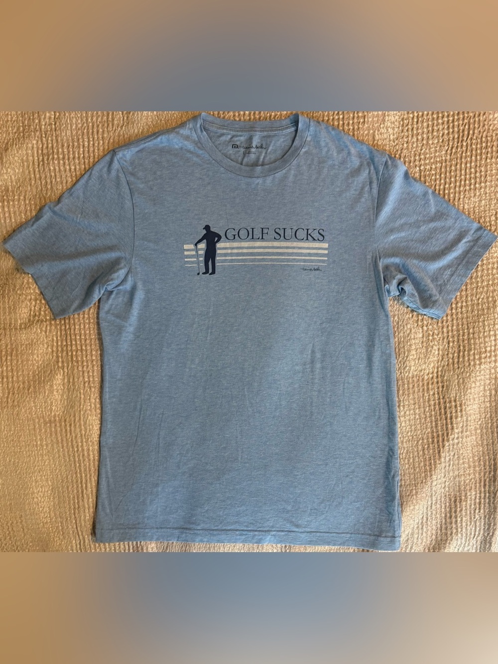 TravisMathew Golf Sucks Funny Graphic Tee Blue Pima Cotton Large